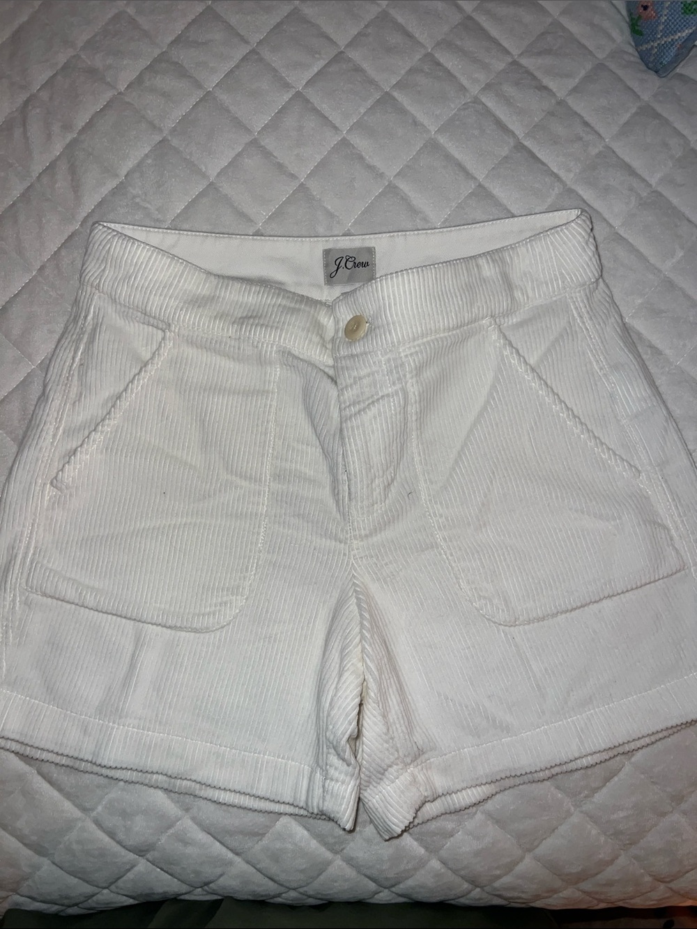 J. Crew White Corduroy Shortie Shorts.